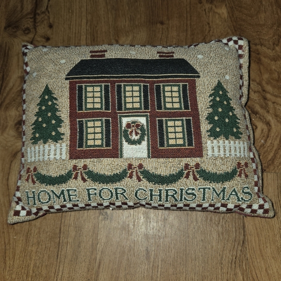 Home Holiday Christmas Pillow with House Design Tapestrey - Picture 2 of 4